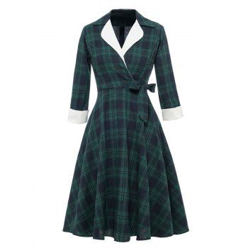 Plaid Print Vintage Dress Bowknot Surplice Dress Contrast Lapel Three Quarter Sleeve A Line Dress, Deep green
Plaid Print Vintage Dress Bowknot Surplice Dress Contrast Lapel Three Quarter Sleeve A Line Dress, Deep green