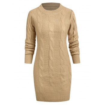 Cable Knit Sweater Dress Pure Color Long Sleeve Mini Dress Casual Shift Dress, Light coffee
Cable Knit Sweater Dress Pure Color Long Sleeve Mini Dress Casual Shift Dress, Light coffee