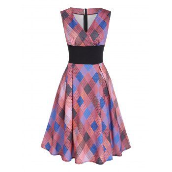 Vintage Plaid Checked Surplice Contrast Wide Waistband A Line Tank Dress, Light purple
Vintage Plaid Checked Surplice Contrast Wide Waistband A Line Tank Dress, Light purple