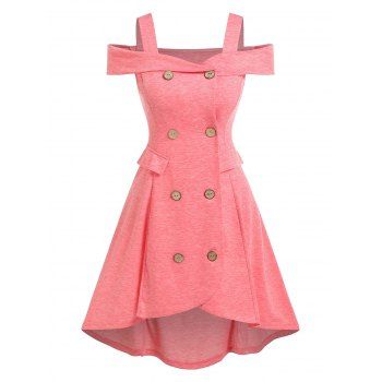 High Low Dress Cold Shoulder Casual Dress Double Breasted Heathered Dress, Light pink
High Low Dress Cold Shoulder Casual Dress Double Breasted Heathered Dress, Light pink