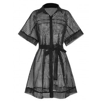 See Thru Lace Shirt Dress Batwing Sleeve Mini Dress Belted Button Up Dress, Black
See Thru Lace Shirt Dress Batwing Sleeve Mini Dress Belted Button Up Dress, Black
