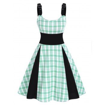 Vintage Plaid Colorblock Buckle High Waisted Godet A Line Cami Dress, Light green
Vintage Plaid Colorblock Buckle High Waisted Godet A Line Cami Dress, Light green