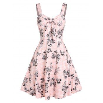 Vacation Sundress Rose Plaid Print Tie Knot Strap Summer A Line Dress, Light pink
Vacation Sundress Rose Plaid Print Tie Knot Strap Summer A Line Dress, Light pink