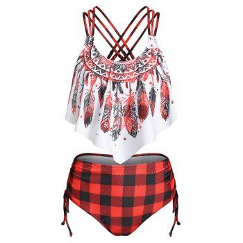 Bohemian Tankini Swimwear Dreamcatcher Plaid Print Crisscross Pointed Hem Beach Swimsuit, Red
Bohemian Tankini Swimwear Dreamcatcher Plaid Print Crisscross Pointed Hem Beach Swimsuit, Red