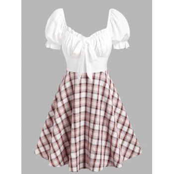 Plaid Checked Contrast Puff Sleeve Ruched Bowknot A Line Milkmaid Dress, Multicolor
Plaid Checked Contrast Puff Sleeve Ruched Bowknot A Line Milkmaid Dress, Multicolor