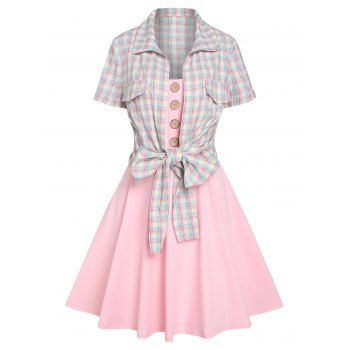 Plaid Print Bowknot Short Sleeve Top And Mock Button Mini A Line Cami Dress Two Piece Set, Light pink
Plaid Print Bowknot Short Sleeve Top And Mock Button Mini A Line Cami Dress Two Piece Set, Light pink