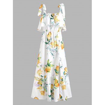 Vacation Sundress Lemon Print High Slit Tie Shoulder Summer Long Maix Dress, White
Vacation Sundress Lemon Print High Slit Tie Shoulder Summer Long Maix Dress, White