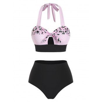 Tummy Control Tankini Swimsuit Stripe Leopard Print Swimwear Padded Knotted Halter Beach Bathing Suit, Multicolor
Tummy Control Tankini Swimsuit Stripe Leopard Print Swimwear Padded Knotted Halter Beach Bathing Suit, Multicolor