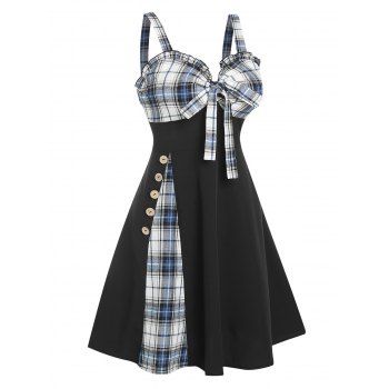 Plaid Print Godet Dress Bowknot Ruffles Mini Dress Mock Button Casual Flare Dress, Blue
Plaid Print Godet Dress Bowknot Ruffles Mini Dress Mock Button Casual Flare Dress, Blue