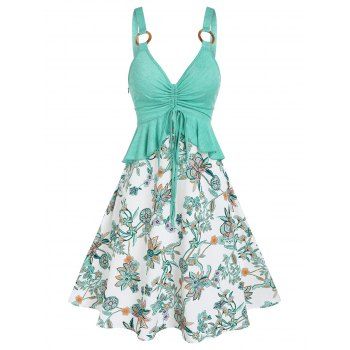 Flower Print Vacation A Line Dress Cinched Flounce Peplum Dress O Ring Strap Combo Dress, Light green
Flower Print Vacation A Line Dress Cinched Flounce Peplum Dress O Ring Strap Combo Dress, Light green