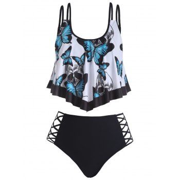 Gothic Swimwear Skull Butterfly Print Flounce Cut Out Dual Strap Tummy Control Tankini Swimsuit, Multicolor
Gothic Swimwear Skull Butterfly Print Flounce Cut Out Dual Strap Tummy Control Tankini Swimsuit, Multicolor