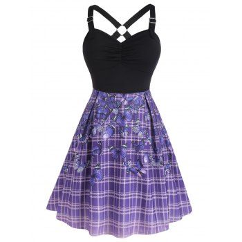 Plus Size Dress Butterfly Plaid Print High Waisted Dress O Ring Ruched A Line Dress, Purple
Plus Size Dress Butterfly Plaid Print High Waisted Dress O Ring Ruched A Line Dress, Purple