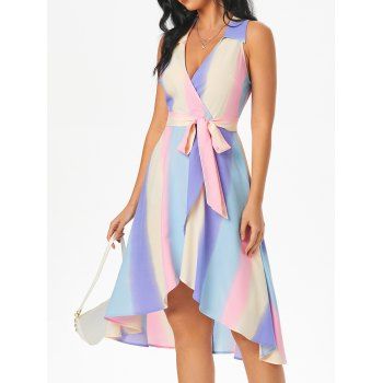 Rainbow Colorful Belted Ombre Contrast Colorblock Surplice Midi Dress, Multicolor
Rainbow Colorful Belted Ombre Contrast Colorblock Surplice Midi Dress, Multicolor