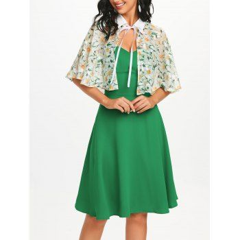 

Cami A Line Dress and Sheer Daisy Cape Set, Green