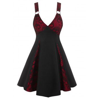 Gothic Dress Skull Lace Mini Dress Plunging Neck O Ring Mini Dress Sleeveless Godet Dress, Red
Gothic Dress Skull Lace Mini Dress Plunging Neck O Ring Mini Dress Sleeveless Godet Dress, Red