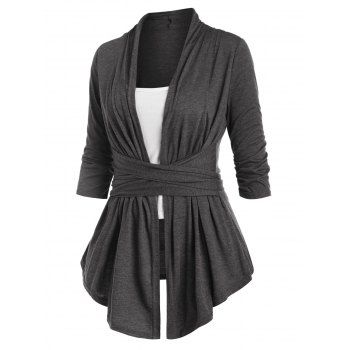 Plus Size Faux Twinset T Shirt Colorblock T Shir Shawl Collar Tied Twofer Tee, Dark gray
Plus Size Faux Twinset T Shirt Colorblock T Shir Shawl Collar Tied Twofer Tee, Dark gray