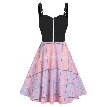 Plaid Print Mini Dress Half Zipper Sweetheart Neck A Line Dress Buckle Straps Backless Combo Dress, Black
Plaid Print Mini Dress Half Zipper Sweetheart Neck A Line Dress Buckle Straps Backless Combo Dress, Black