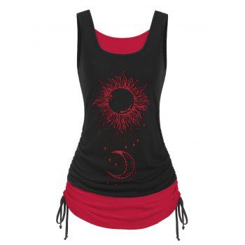 Celestial Sun Moon Floral Print Cinched Ruched Contrast Colorblock Tank Top, Red
Celestial Sun Moon Floral Print Cinched Ruched Contrast Colorblock Tank Top, Red