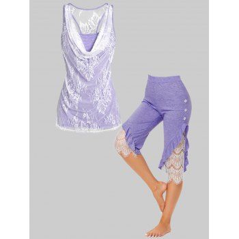 Flower Leaf Lace Overlay Tank Top and Ruffle Lace Panel Crop Pants Outfit, Light purple
Flower Leaf Lace Overlay Tank Top and Ruffle Lace Panel Crop Pants Outfit, Light purple