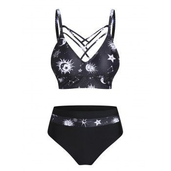 Vintage Swimwear Tummy Control Tankini Swimsuit Sun Moon Print Lattice Strap Summer Vacation Bathing Suit, Black
Vintage Swimwear Tummy Control Tankini Swimsuit Sun Moon Print Lattice Strap Summer Vacation Bathing Suit, Black