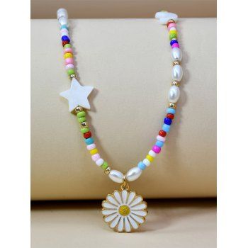 Vacation Contrast Colorblock Beads Star Faux Pearl Daisy Pendant Necklace, Multicolor
Vacation Contrast Colorblock Beads Star Faux Pearl Daisy Pendant Necklace, Multicolor