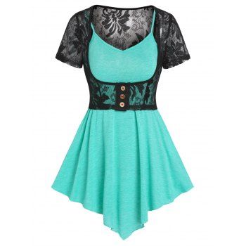 V Neck Skirted Plain Color High Waist Cami Top and Floral Lace Button T Shirt Set, Light green
V Neck Skirted Plain Color High Waist Cami Top and Floral Lace Button T Shirt Set, Light green