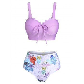 Beach Tummy Control Swimsuit Underwire Push Up Tie Up Marine Life Scalloped Corset Ruched Tankini Swimwear, Light purple
Beach Tummy Control Swimsuit Underwire Push Up Tie Up Marine Life Scalloped Corset Ruched Tankini Swimwear, Light purple