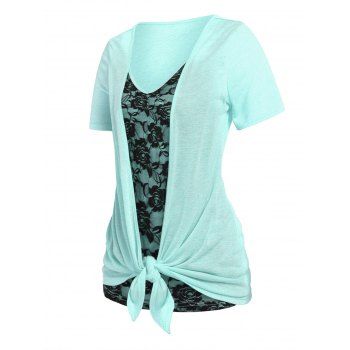 Plus Size T Shirt Rose Lace Panel Colorblock Draped Faux Twinset Tee, Light green
Plus Size T Shirt Rose Lace Panel Colorblock Draped Faux Twinset Tee, Light green