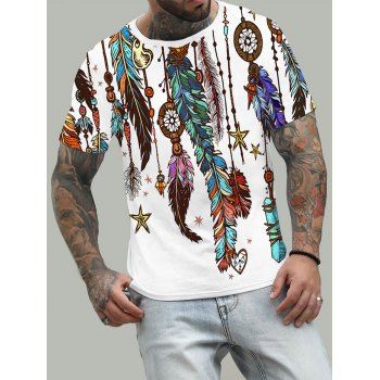 Bohemian Feather Tassel Print T-shirt Short Sleeve Dreamcatcher Pattern Casual Tee, Multicolor
Bohemian Feather Tassel Print T-shirt Short Sleeve Dreamcatcher Pattern Casual Tee, Multicolor