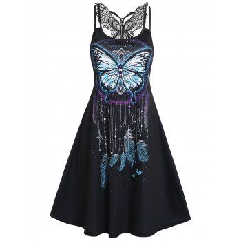 Gothic A Line Mini Dress Feather Butterfly Print Crochet Sleeveless Dual Strap Summer Dress, Black
Gothic A Line Mini Dress Feather Butterfly Print Crochet Sleeveless Dual Strap Summer Dress, Black