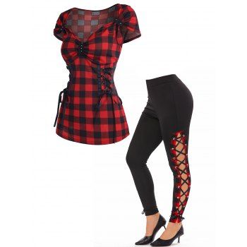 Checkerboard Print Corset Style T Shirt And Lace Up Plaid High Rise Pants Outfit, Multicolor
Checkerboard Print Corset Style T Shirt And Lace Up Plaid High Rise Pants Outfit, Multicolor