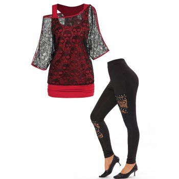 Skull Lace Panel 2 In 1 Gothic Top And Grommet Skull Lace Skinny Pants Outfit, Multicolor
Skull Lace Panel 2 In 1 Gothic Top And Grommet Skull Lace Skinny Pants Outfit, Multicolor