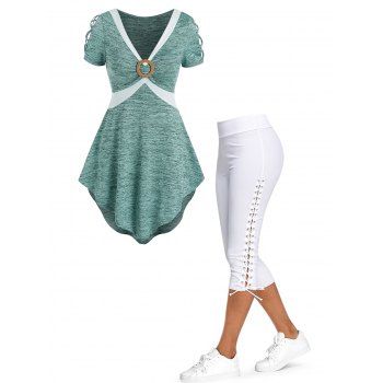 Space Dye Asymmetric Crisscross T Shirt And Eyelet Lace Capri Leggings Outfit, Multicolor
Space Dye Asymmetric Crisscross T Shirt And Eyelet Lace Capri Leggings Outfit, Multicolor