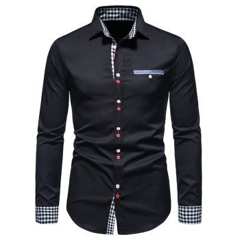 Formal Shirt Mock Pocket Button Plaid Insert Turn Down Collar Long Sleeves Button-up Shirt, Black
Formal Shirt Mock Pocket Button Plaid Insert Turn Down Collar Long Sleeves Button-up Shirt, Black