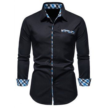 Formal Shirt Plaid Insert Turn Down Collar Mock Pockets Long Sleeves Button-up Shirt, Black
Formal Shirt Plaid Insert Turn Down Collar Mock Pockets Long Sleeves Button-up Shirt, Black