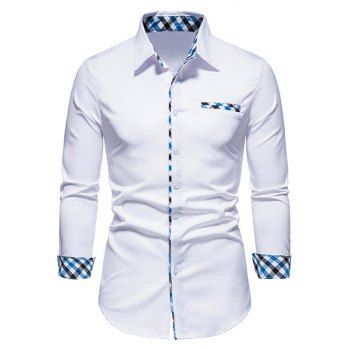 Formal Shirt Plaid Insert Turn Down Collar Mock Pockets Long Sleeves Button-up Shirt, White
Formal Shirt Plaid Insert Turn Down Collar Mock Pockets Long Sleeves Button-up Shirt, White