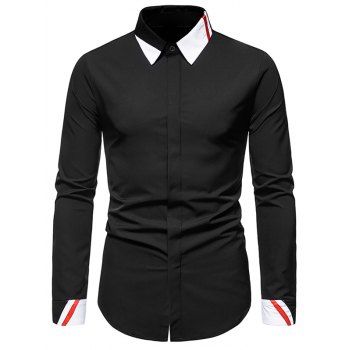 Contrast Colorblock Striped Shirt Long Sleeve Hidden Button Casual Business Shirt, Black
Contrast Colorblock Striped Shirt Long Sleeve Hidden Button Casual Business Shirt, Black