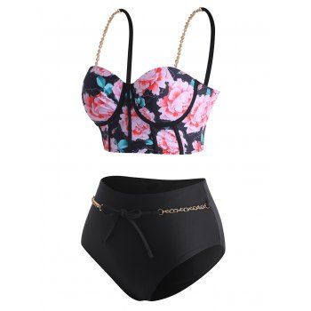 Vintage Flower Underwire Swimsuit High Rise Chain Straps Tankini Swimwear Set, Black
Vintage Flower Underwire Swimsuit High Rise Chain Straps Tankini Swimwear Set, Black