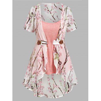 Plus Size Top Vacation Chiffon Irregular Allover Peach Blossom Floral Print Blouse And Heather Camisole Two Piece Set, Light pink
Plus Size Top Vacation Chiffon Irregular Allover Peach Blossom Floral Print Blouse And Heather Camisole Two Piece Set, Light pink