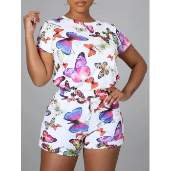 Allover Colorful Butterfly Print T Shirt and Elastic Waist Shorts Summer Casual Outfit, White
Allover Colorful Butterfly Print T Shirt and Elastic Waist Shorts Summer Casual Outfit, White