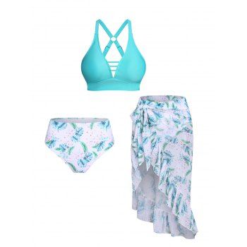 Beach Swimsuit Ladder Cut Out Crisscross Leaf Print Ruffle Bowknot Asymmetrical Hem Three Piece Tankini Swimwear, Light green
Beach Swimsuit Ladder Cut Out Crisscross Leaf Print Ruffle Bowknot Asymmetrical Hem Three Piece Tankini Swimwear, Light green