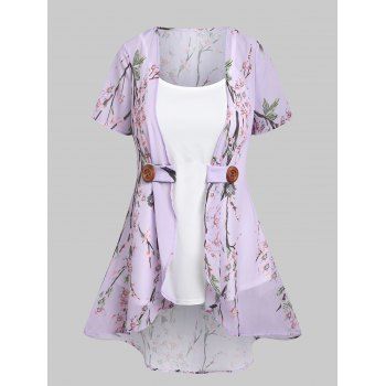 Vacation Chiffon Irregular Allover Peach Blossom Floral Print Blouse and Camisole Set, Light purple
Vacation Chiffon Irregular Allover Peach Blossom Floral Print Blouse and Camisole Set, Light purple