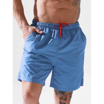 Vacation Casual Board Shorts Solid Color Drawstrings Pockets Basic Summer Beach Shorts, Blue
Vacation Casual Board Shorts Solid Color Drawstrings Pockets Basic Summer Beach Shorts, Blue