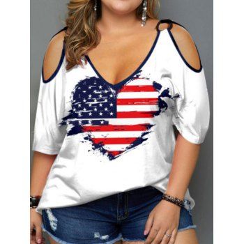 Plus Size Summer Patriotic T Shirt American Flag Striped Heart Pattern Cold Shoulder V Neck Tee, White
Plus Size Summer Patriotic T Shirt American Flag Striped Heart Pattern Cold Shoulder V Neck Tee, White