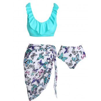 Ruffle Butterfly Print Three Piece Swimsuit Padded High Rise Tankini Swimwear Set, Green
Ruffle Butterfly Print Three Piece Swimsuit Padded High Rise Tankini Swimwear Set, Green