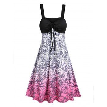Contrast A Line Knee Length Casual Dress Rose Print Empire Waist Bowknot Sleeveless Summer Dress, Black
Contrast A Line Knee Length Casual Dress Rose Print Empire Waist Bowknot Sleeveless Summer Dress, Black