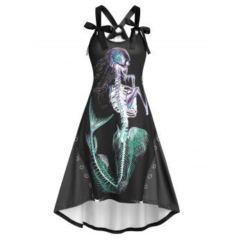 Mermaid Print Gothic A Line Dress Asymmetrical Hem Bowknot Strap Summer Dress, Black
Mermaid Print Gothic A Line Dress Asymmetrical Hem Bowknot Strap Summer Dress, Black