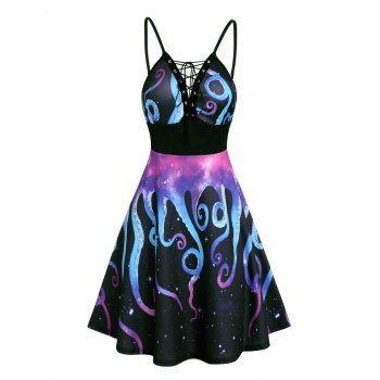 Galaxy Octopus Print Sundress Lace Up Spaghetti Strap Midi Dress Backless High Waist Cami Dress, Purple
Galaxy Octopus Print Sundress Lace Up Spaghetti Strap Midi Dress Backless High Waist Cami Dress, Purple