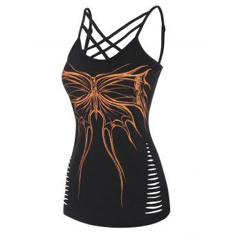 Contrast Butterfly Print Ripped Crisscross Lattice Strappy Casual Summer Tank Top, Black
Contrast Butterfly Print Ripped Crisscross Lattice Strappy Casual Summer Tank Top, Black
