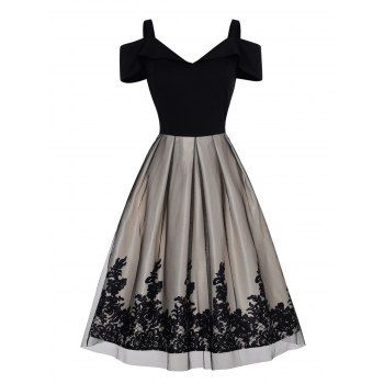 A Line Midi Print Party Dress Cold Shoulder Mesh Overlay V Neck Summer Casual Dress, Black
A Line Midi Print Party Dress Cold Shoulder Mesh Overlay V Neck Summer Casual Dress, Black